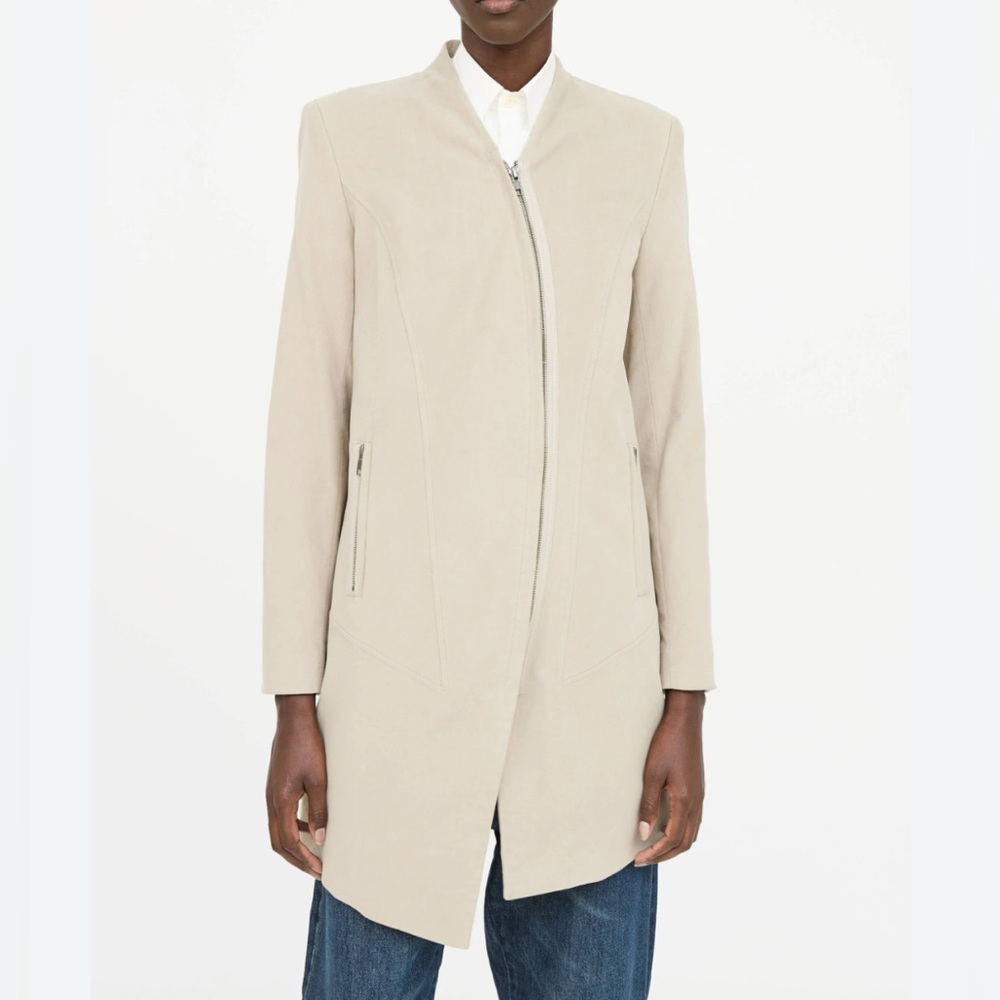 Helmut Lang Women's Stone Cotton blend Curved full Zip up Jacket V neck coat XS